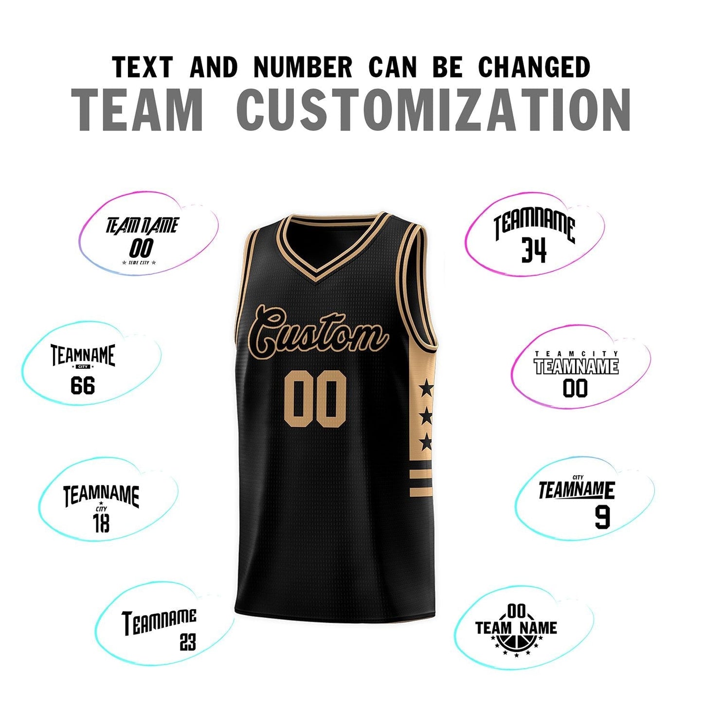 Custom Black Old Gold Personalized Star Pattern Sports Uniform Basketball Jersey Limited