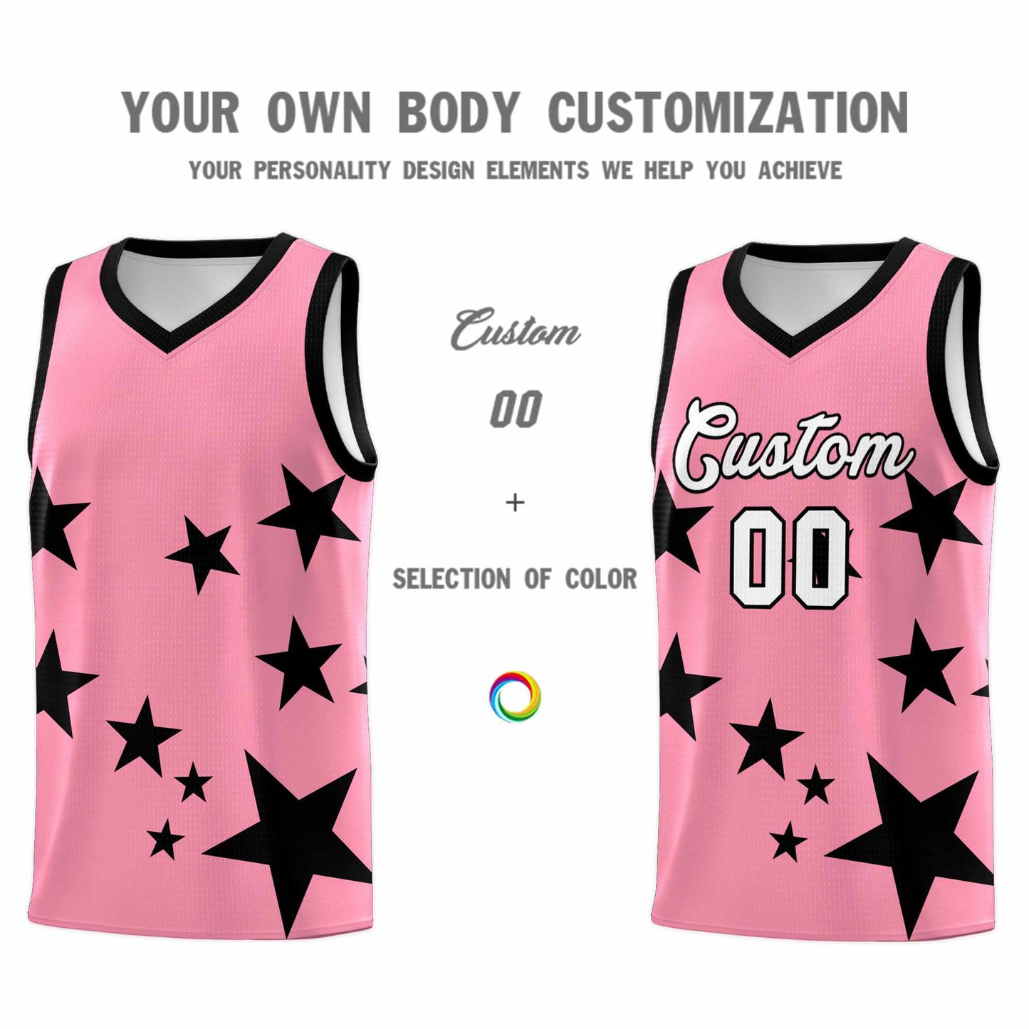 Custom Light Pink Black Graffiti Pattern Star Print Basketball Jersey Sets Limited