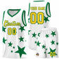 Custom White Kelly Green Graffiti Pattern Star Print Basketball Jersey Sets