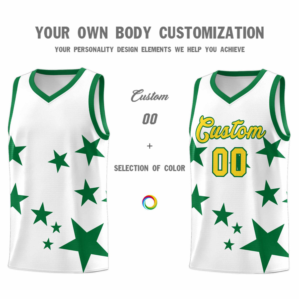 Custom White Kelly Green Graffiti Pattern Star Print Basketball Jersey Sets Limited
