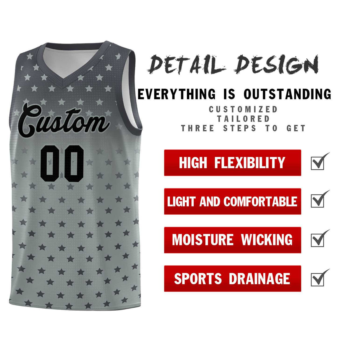 Custom Dark Gray Silver Gradient Start Pattern Basketball Jersey Sets Limited