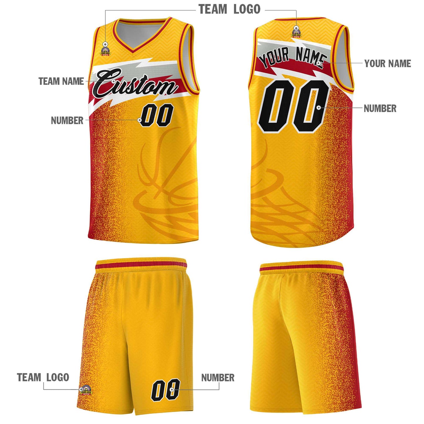 Custom Gold Dot Scatter Graffiti Pattern Sports Uniform Basketball Jersey Limited