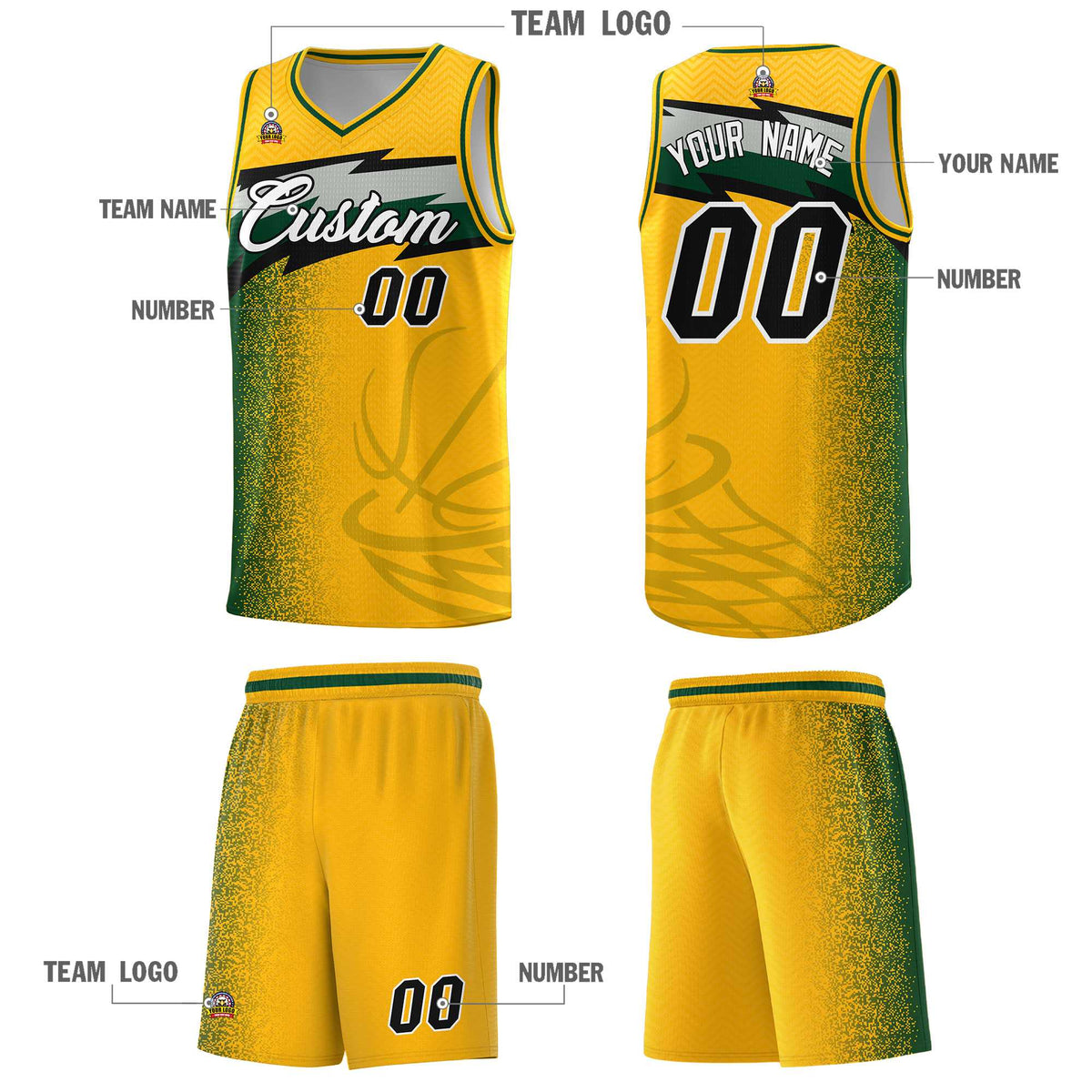 Custom Gold Dot Scatter Graffiti Pattern Sports Uniform Basketball Jersey Limited