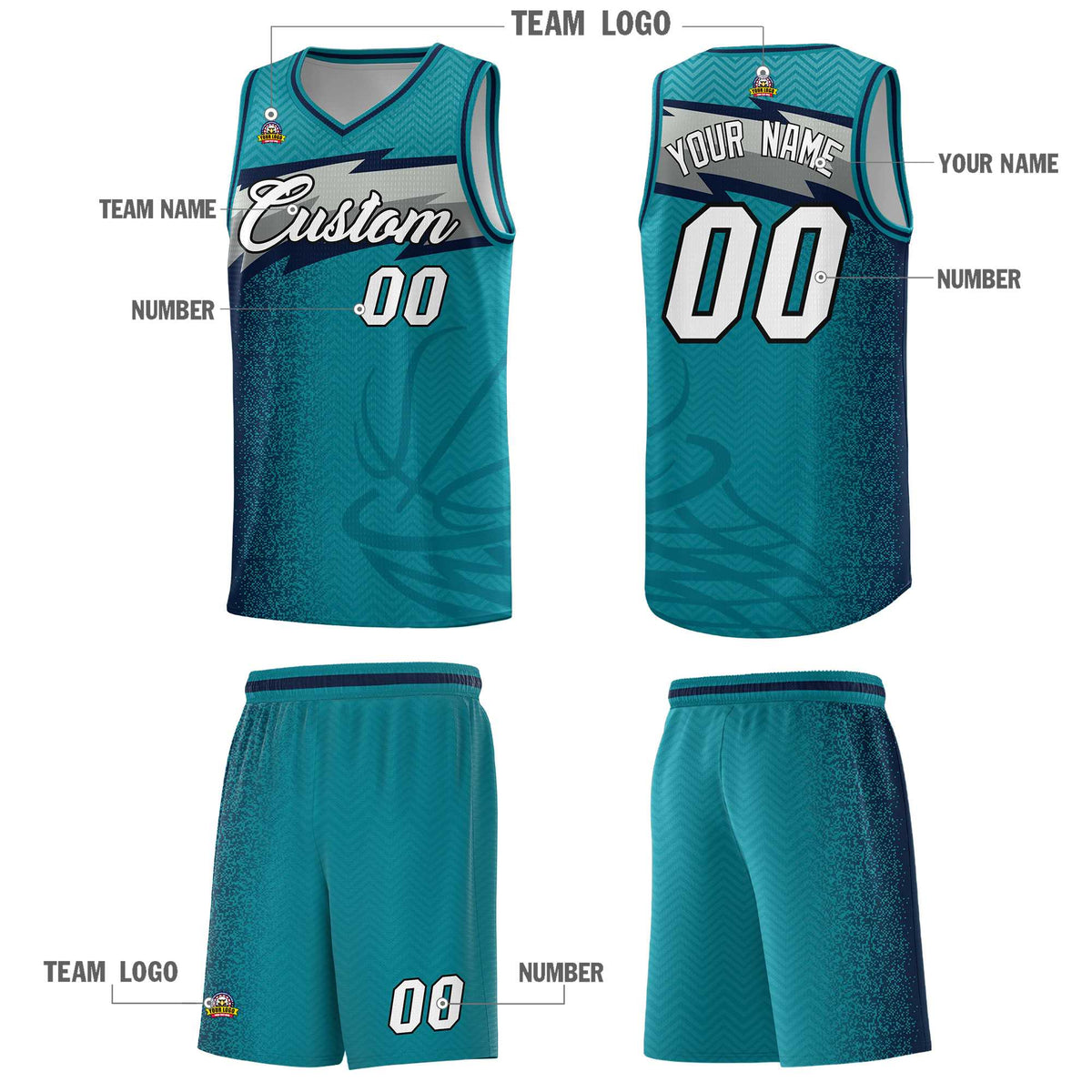Custom Aqua Dot Scatter Graffiti Pattern Sports Uniform Basketball Jersey Limited