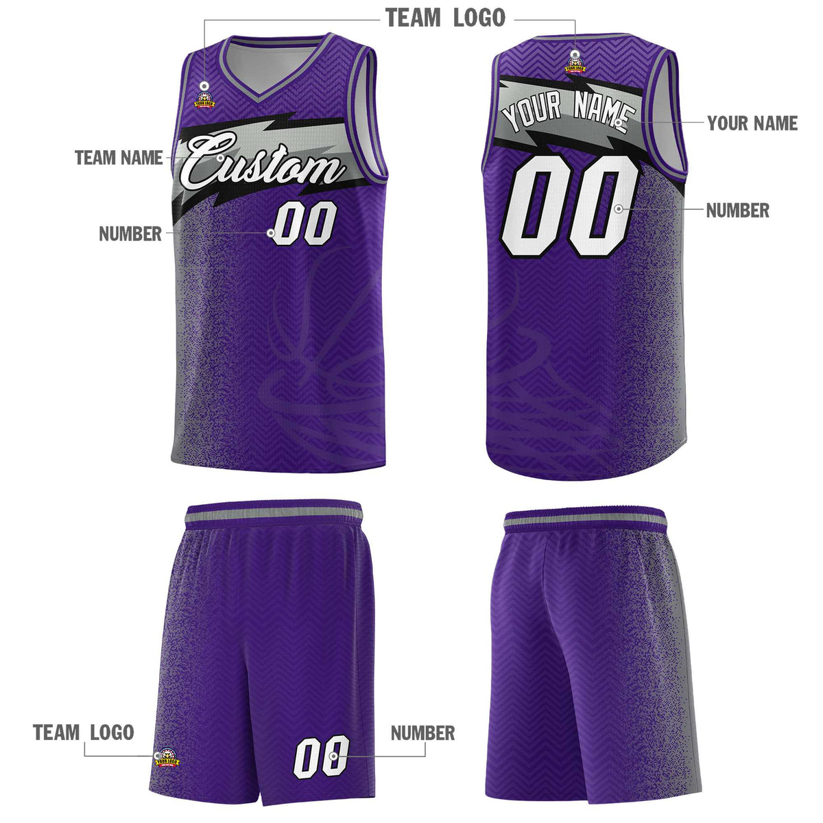 Custom Purple Dot Scatter Graffiti Pattern Sports Uniform Basketball Jersey Limited