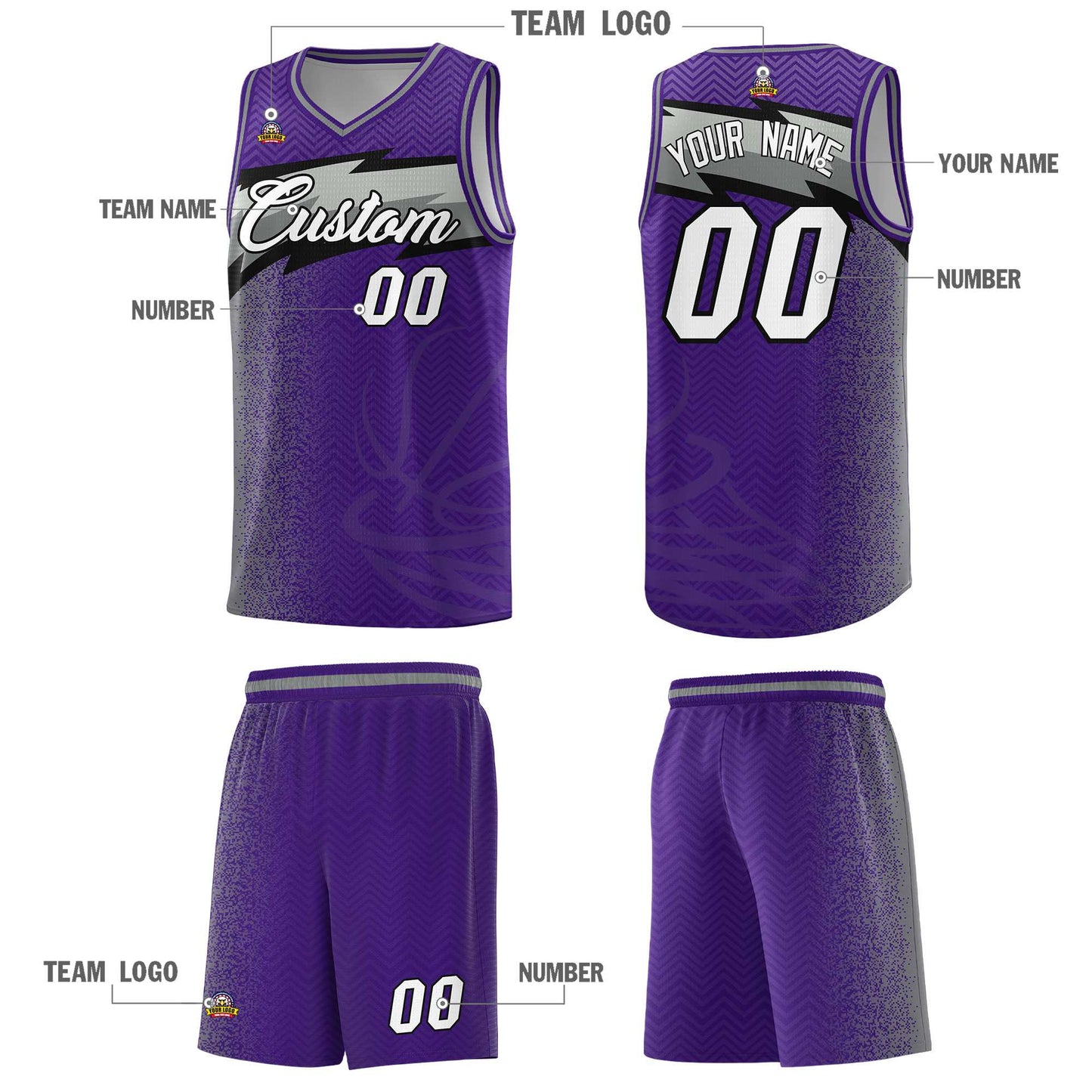 Custom Purple Dot Scatter Graffiti Pattern Sports Uniform Basketball Jersey Limited