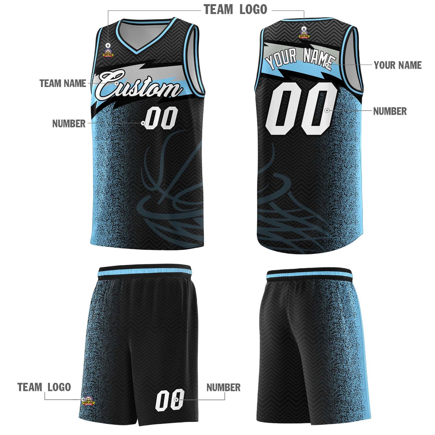 Custom Black Dot Scatter Graffiti Pattern Sports Uniform Basketball Jersey Limited