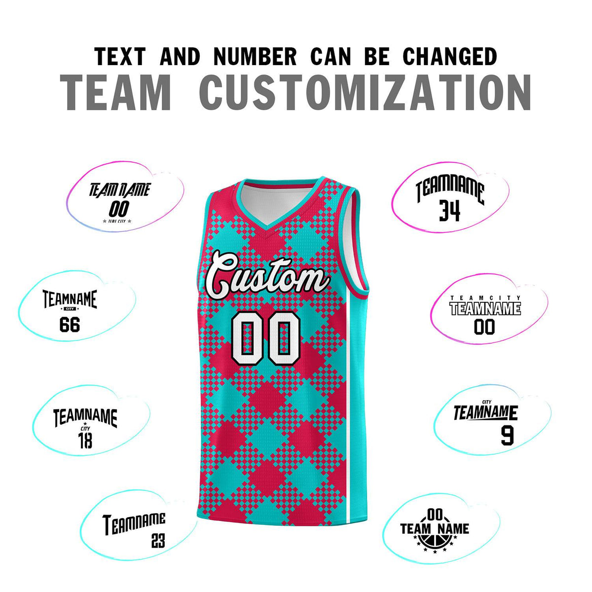 Custom Aqua Red-White Grid Basketball Kits For Team Limited
