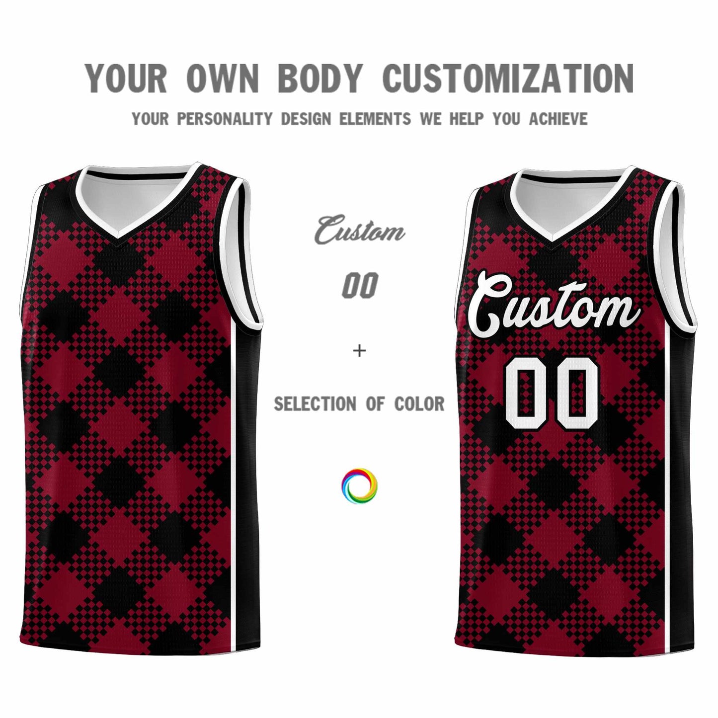 Custom Crimson Black-White Grid Basketball Kits For Team Limited