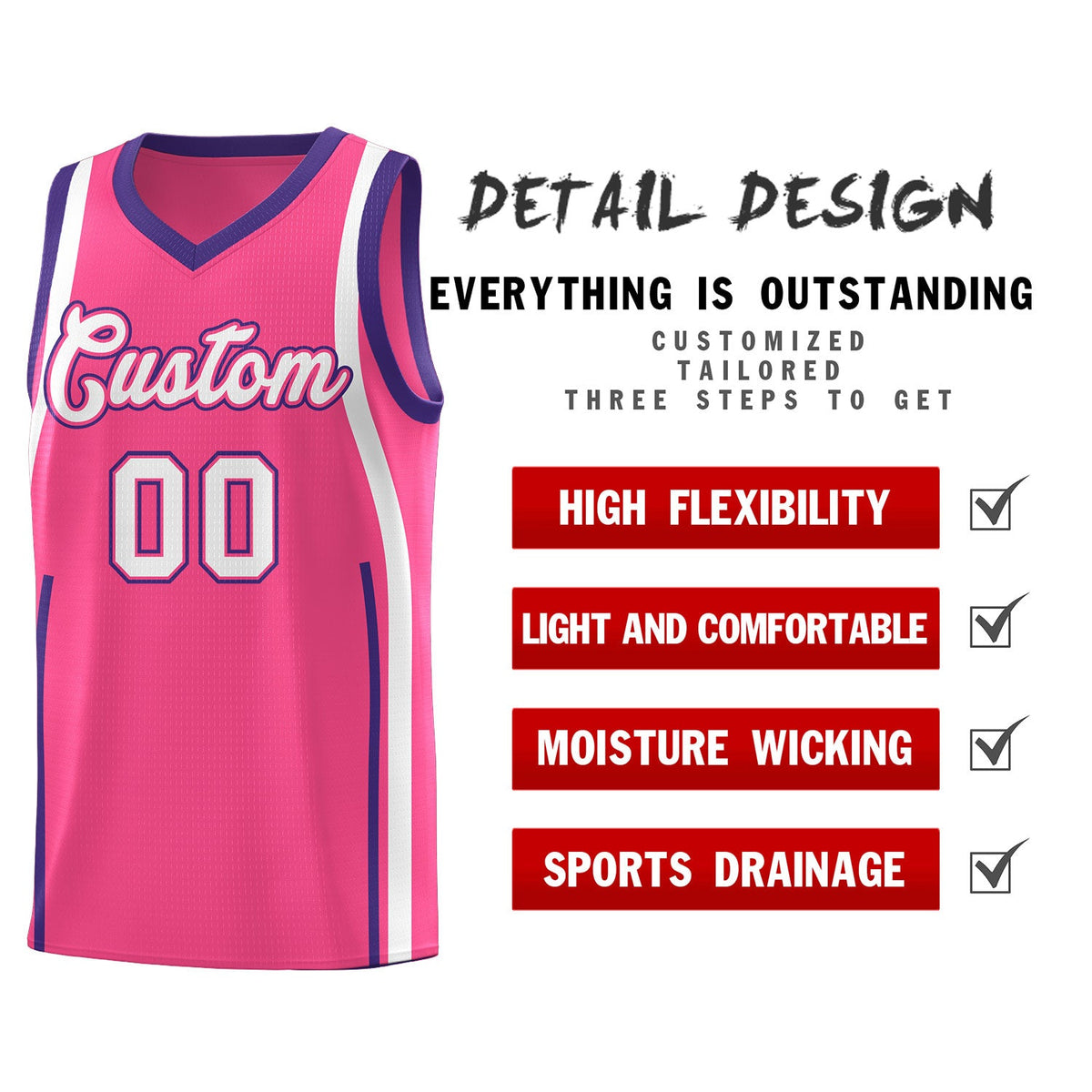 Custom Pink Purple-White Ribbon Pattern Basketball Kits Limited