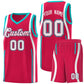 Custom Red Aqua-White Ribbon Pattern Basketball Kits