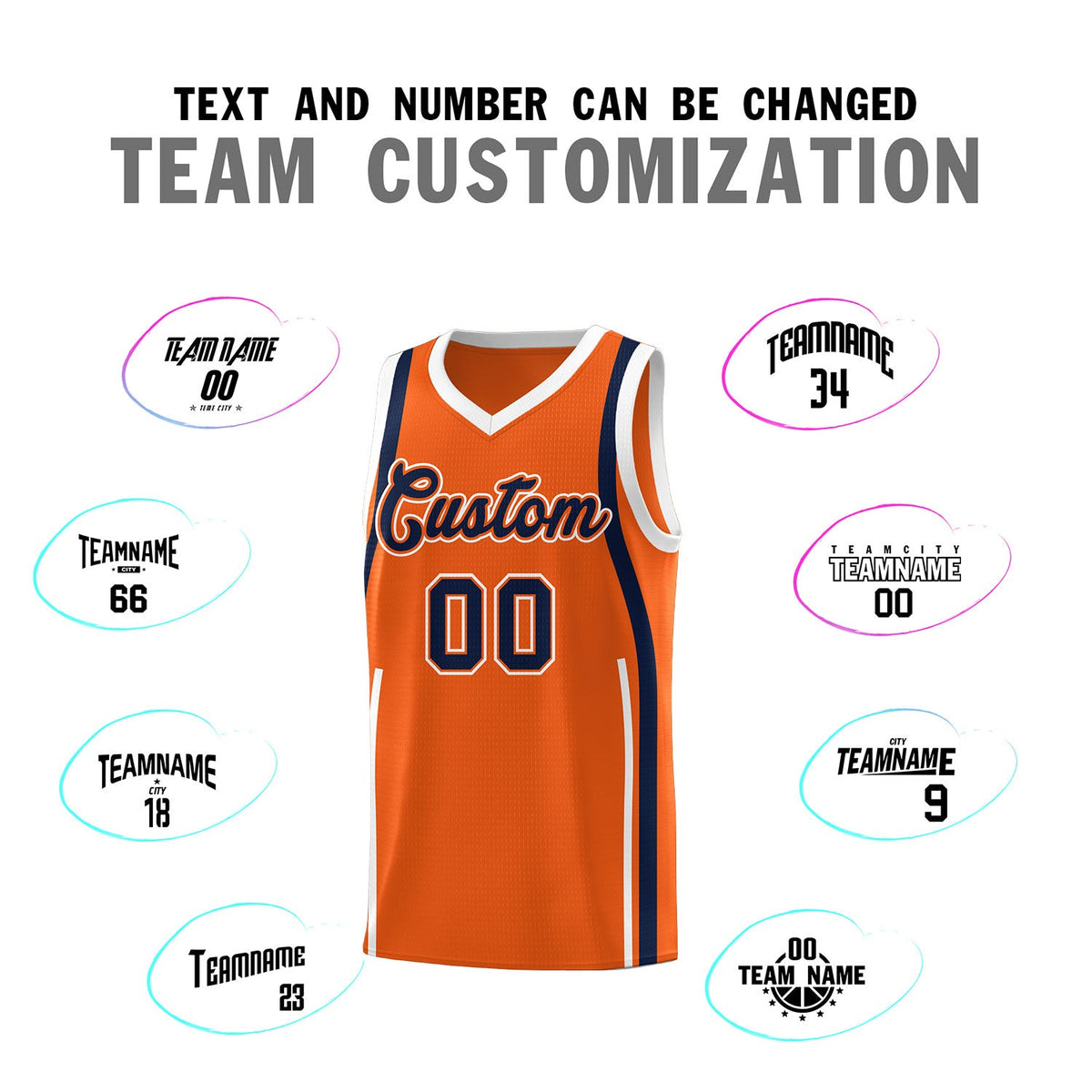 Custom Orange Navy-White Ribbon Pattern Basketball Kits Limited