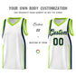Custom White Fluorescent Green-Navy Ribbon Pattern Basketball Kits Limited