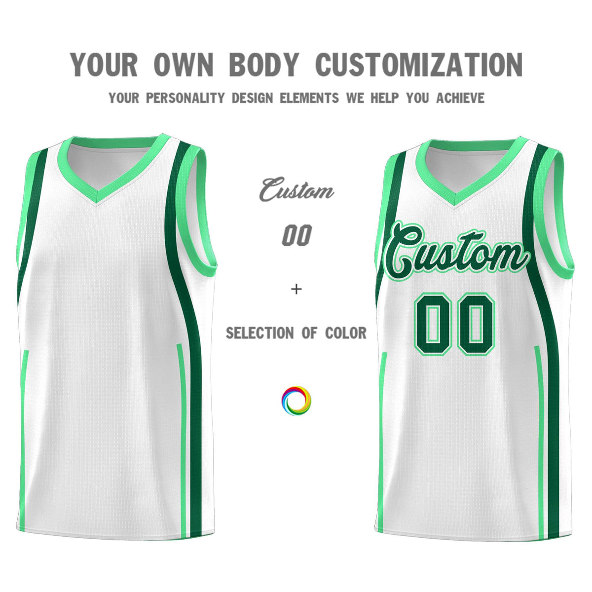 Custom White Kelly Green-Green Ribbon Pattern Basketball Kits Limited