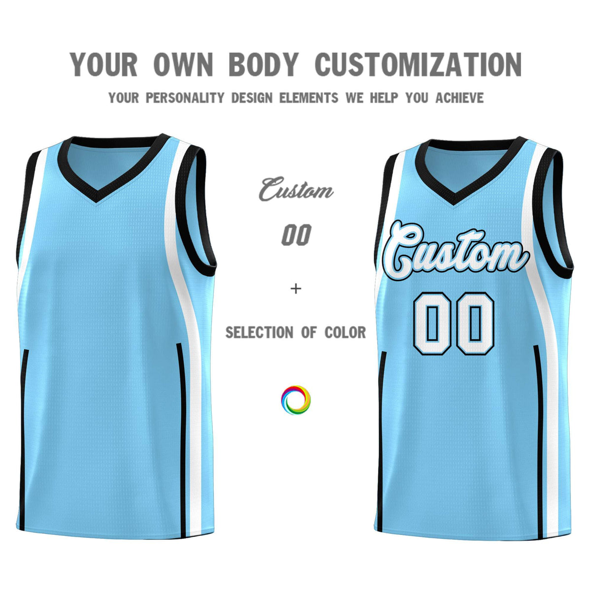 Custom Light Blue Black-White Ribbon Pattern Basketball Kits Limited