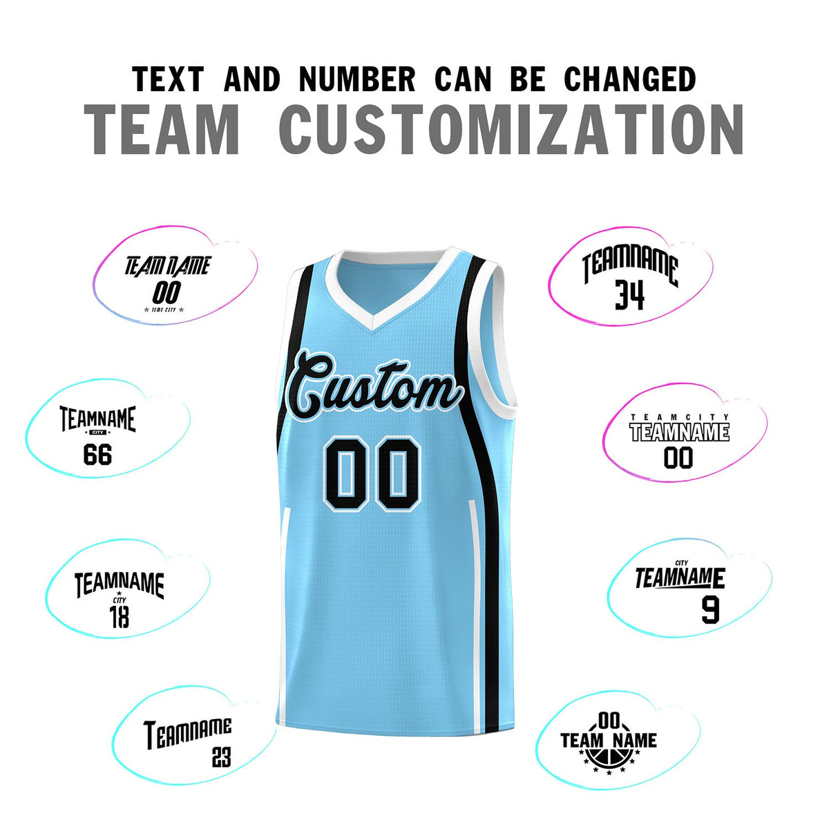 Custom Light Blue Black-White Ribbon Pattern Basketball Kits Limited
