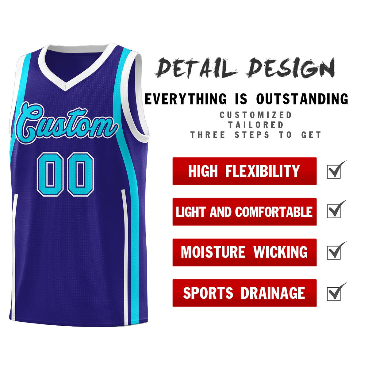 Custom Royal Sky Blue-White Ribbon Pattern Basketball Kits Limited