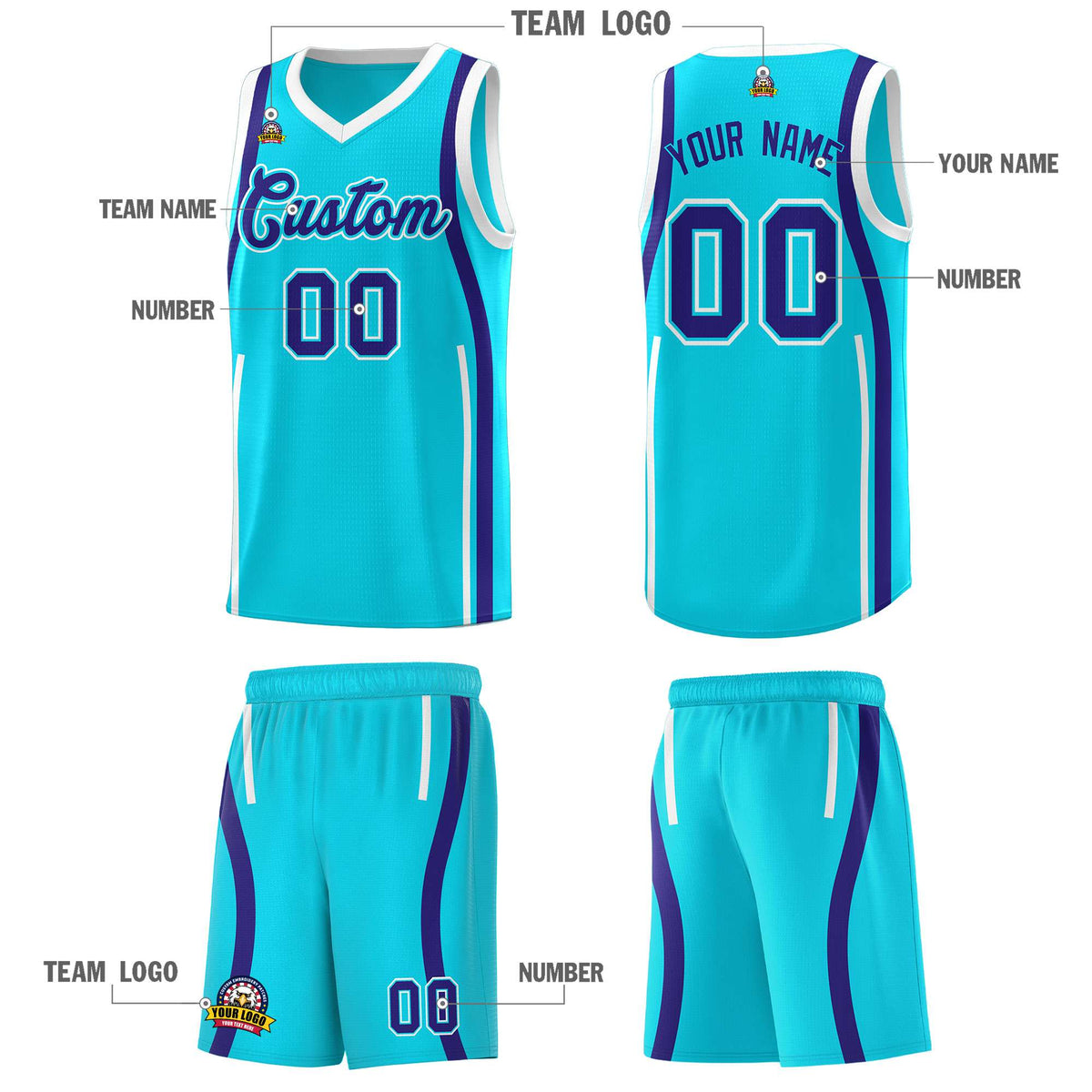 Custom Sky Blue Royal-White Ribbon Pattern Basketball Kits Limited