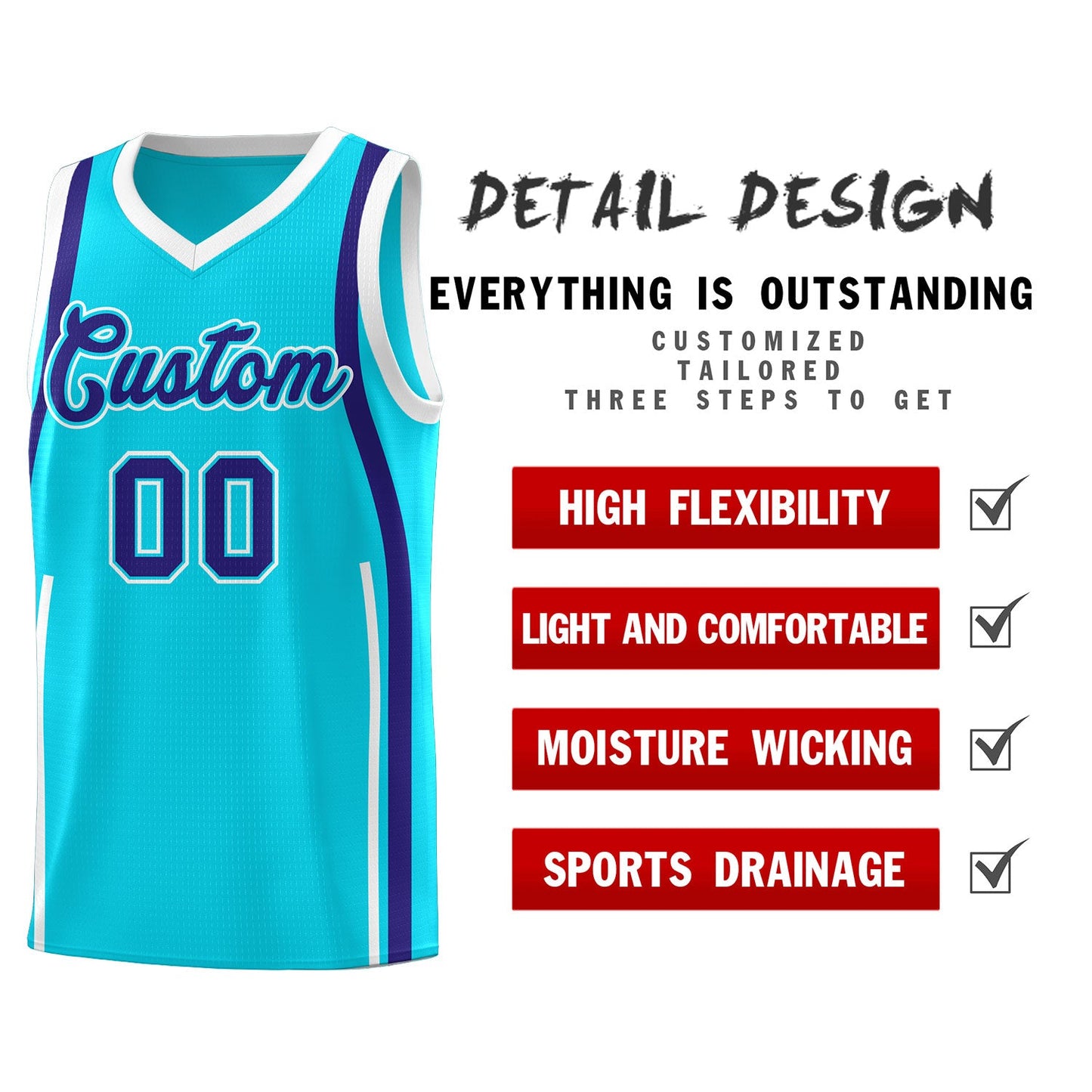 Custom Sky Blue Royal-White Ribbon Pattern Basketball Kits Limited