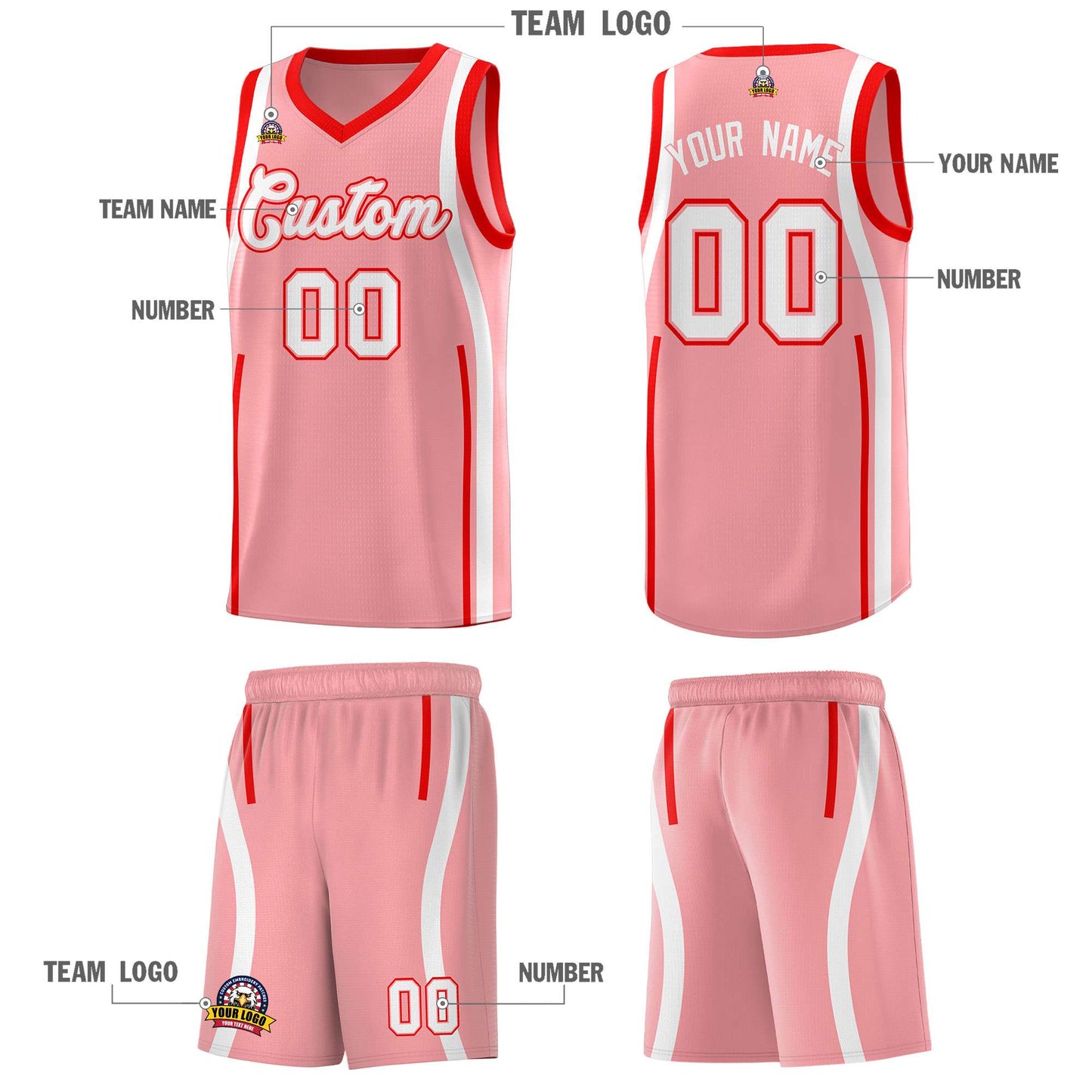 Custom Light Pink Light Red-White Ribbon Pattern Basketball Kits Limited