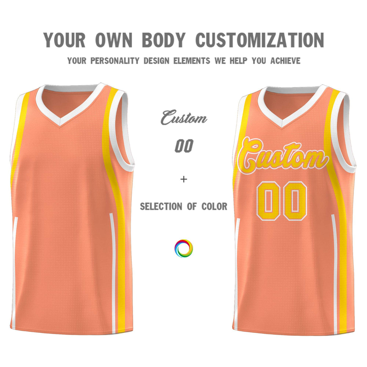Custom Light Orange Gold-White Ribbon Pattern Basketball Kits Limited