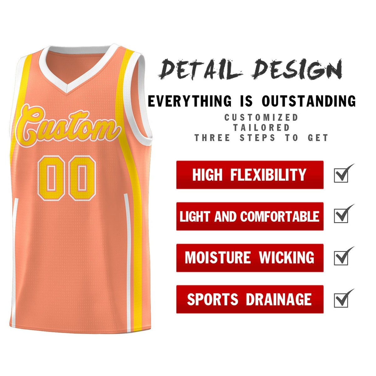 Custom Light Orange Gold-White Ribbon Pattern Basketball Kits Limited