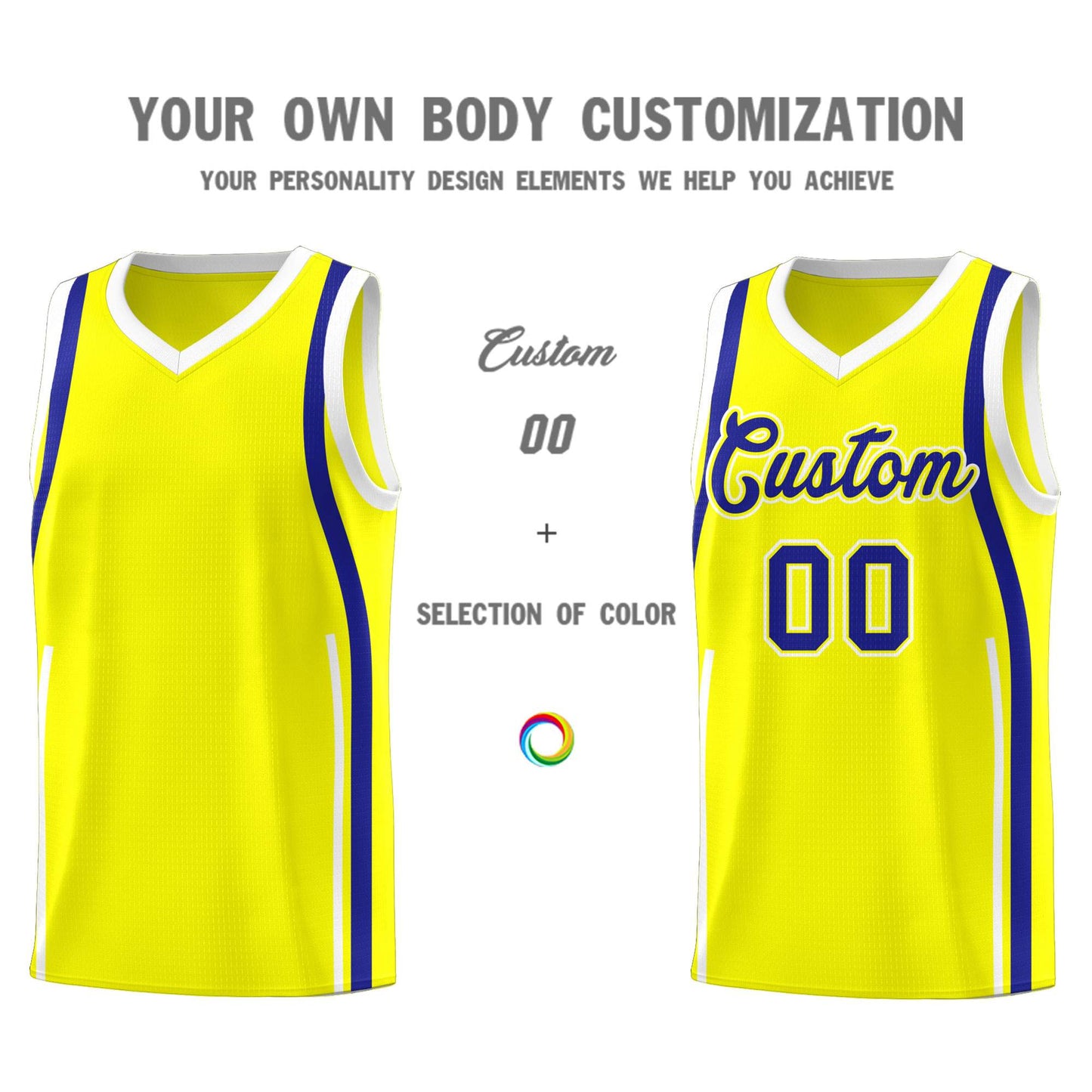 Custom Fluorescent Yellow Royal-White Ribbon Pattern Basketball Kits Limited