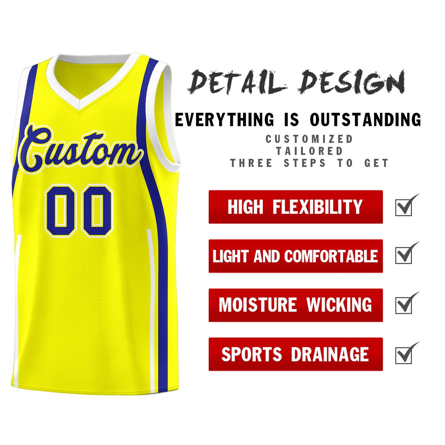 Custom Fluorescent Yellow Royal-White Ribbon Pattern Basketball Kits Limited