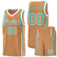Custom Buckskin Brown Bright Green-White Ribbon Pattern Basketball Kits