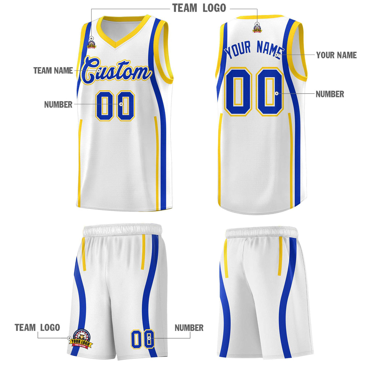 Custom White Royal-Gold Ribbon Pattern Basketball Kits Limited
