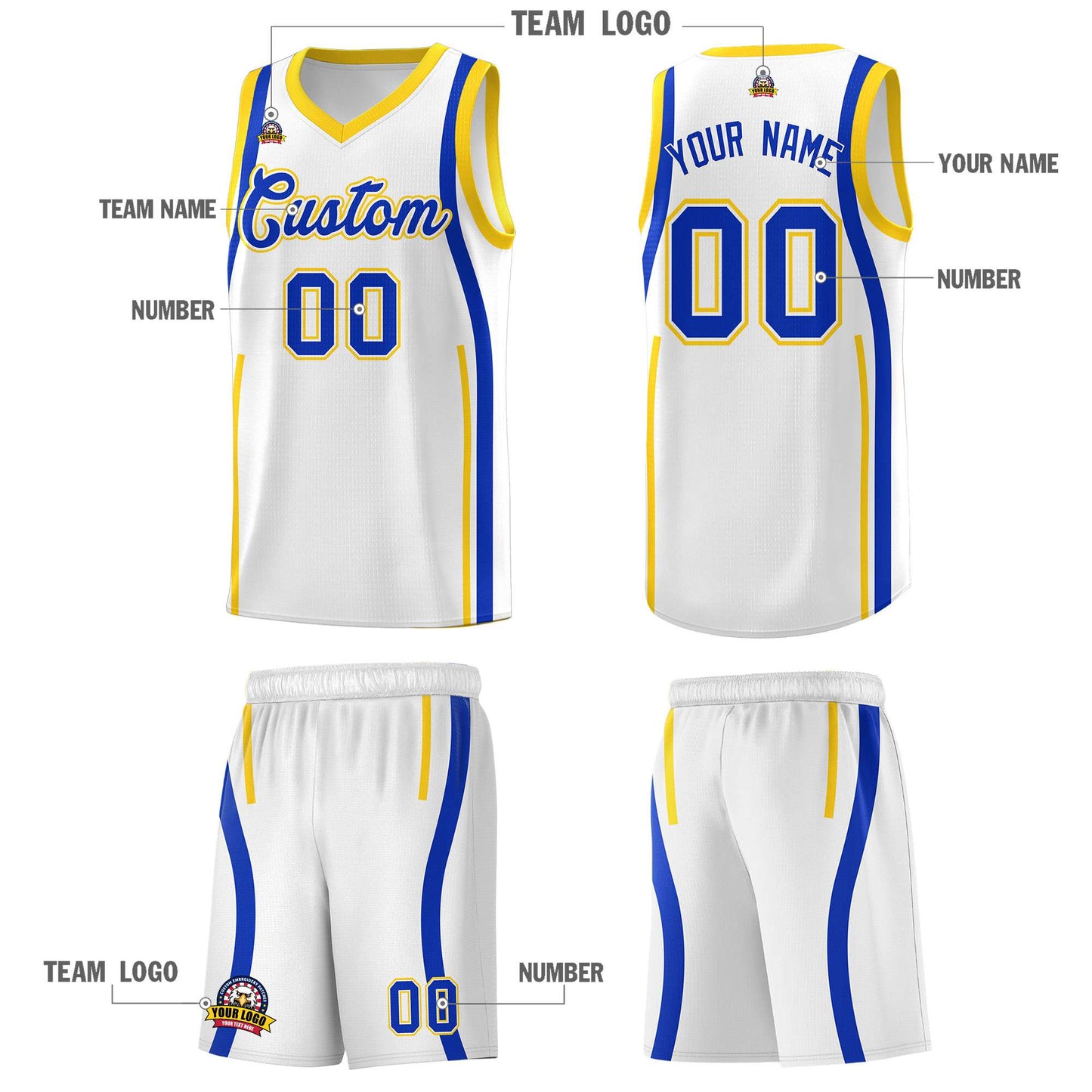Custom White Royal-Gold Ribbon Pattern Basketball Kits Limited