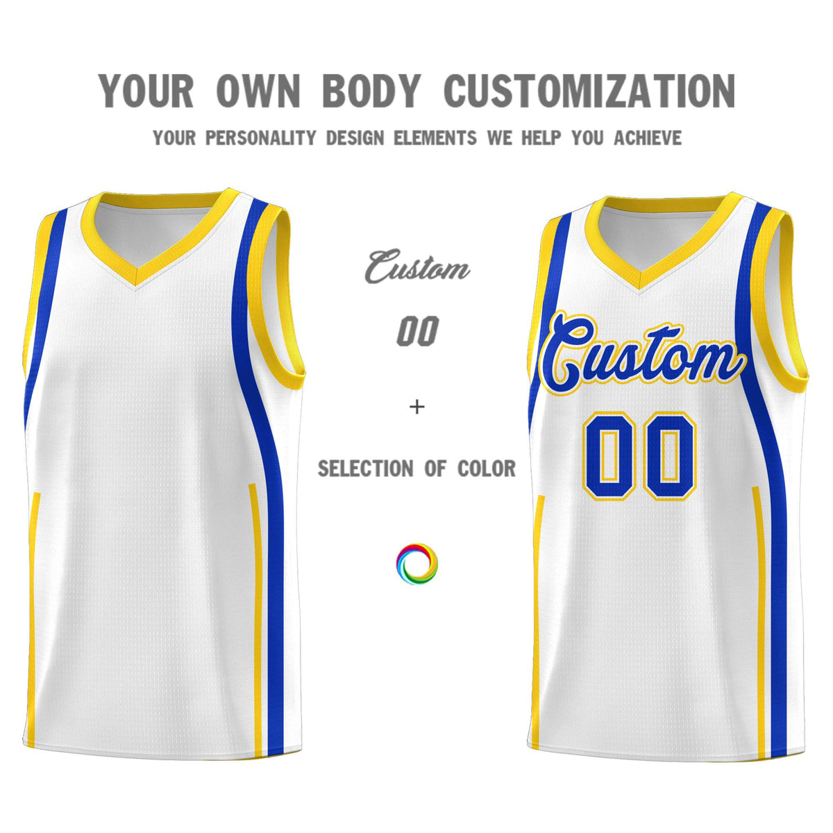 Custom White Royal-Gold Ribbon Pattern Basketball Kits Limited