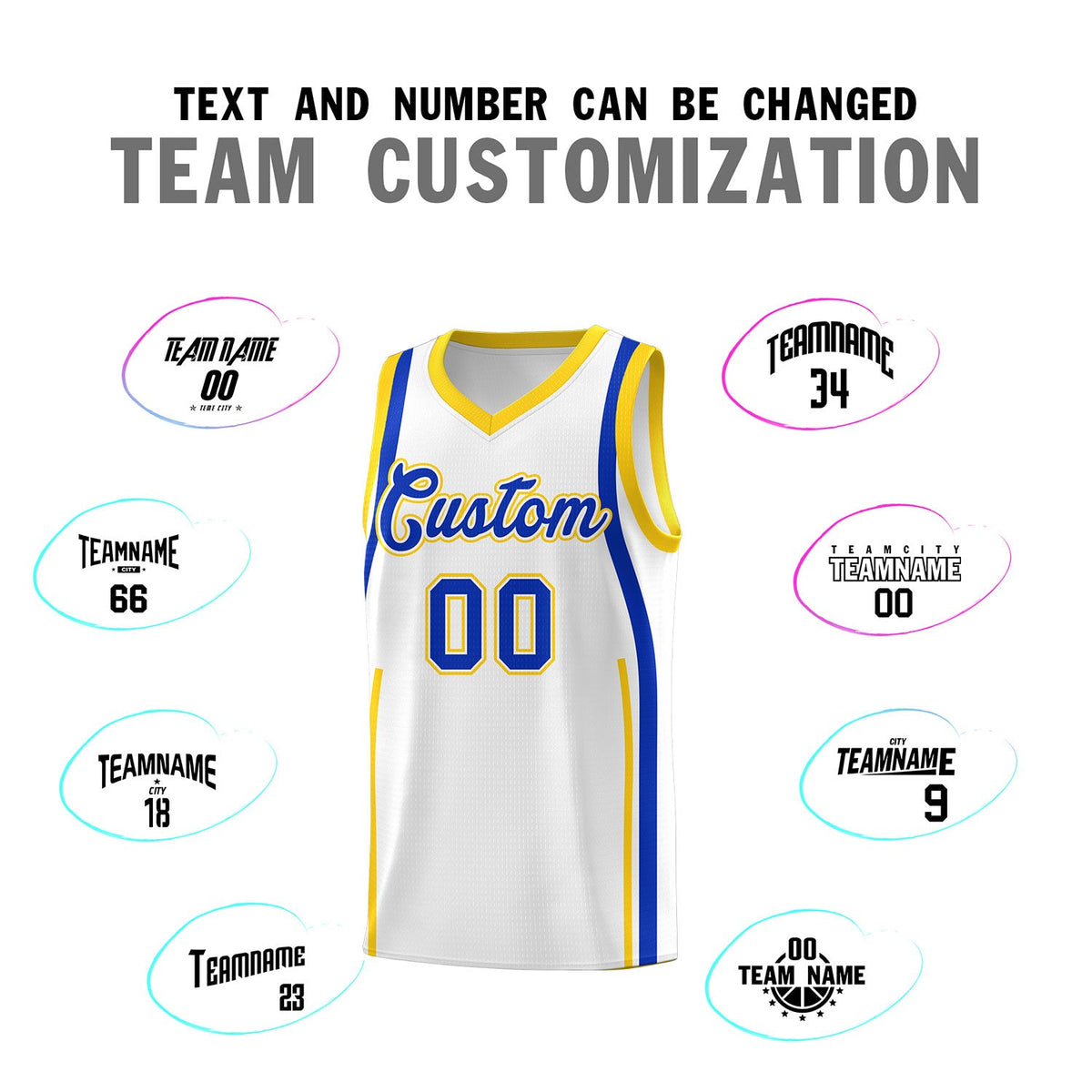 Custom White Royal-Gold Ribbon Pattern Basketball Kits Limited