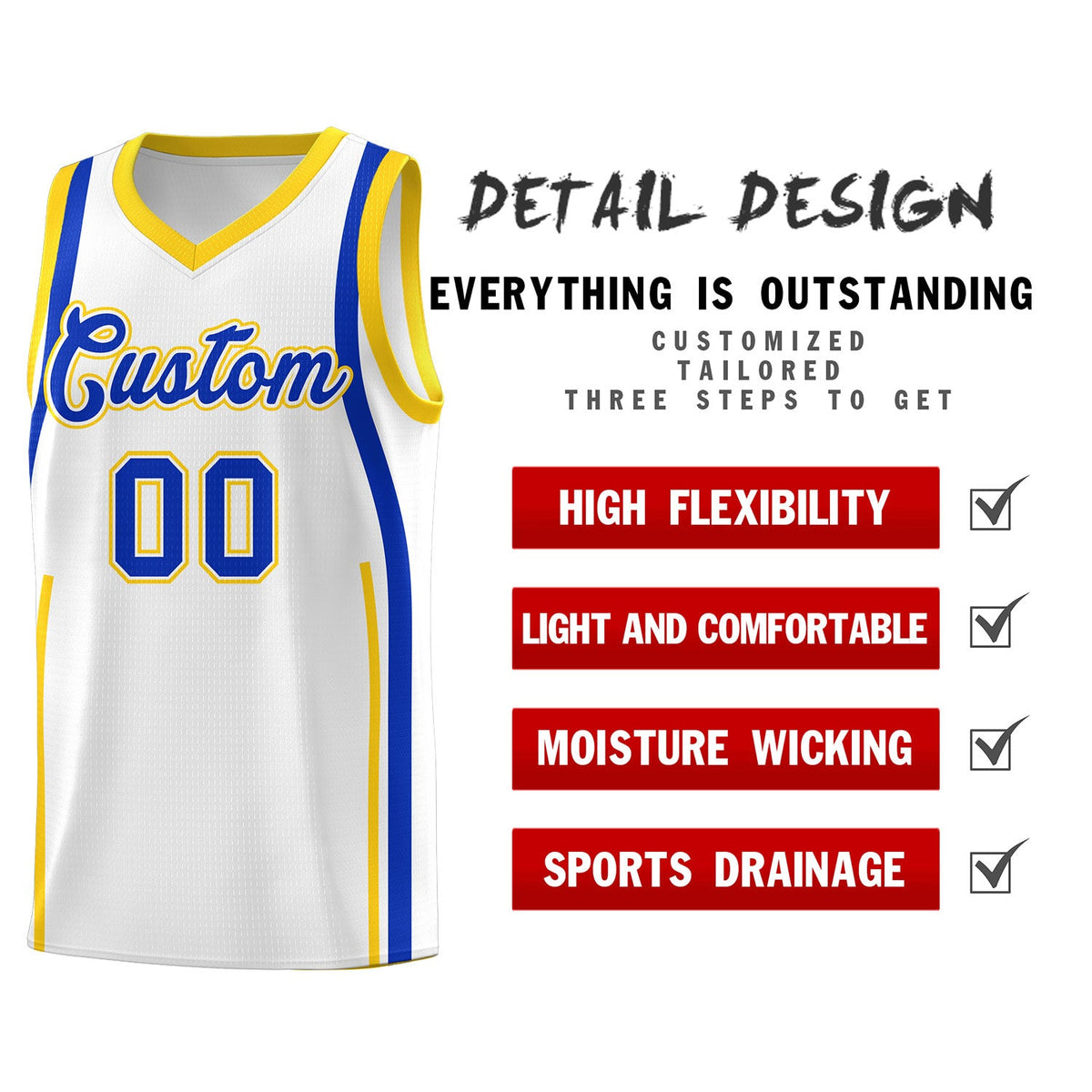 Custom White Royal-Gold Ribbon Pattern Basketball Kits Limited