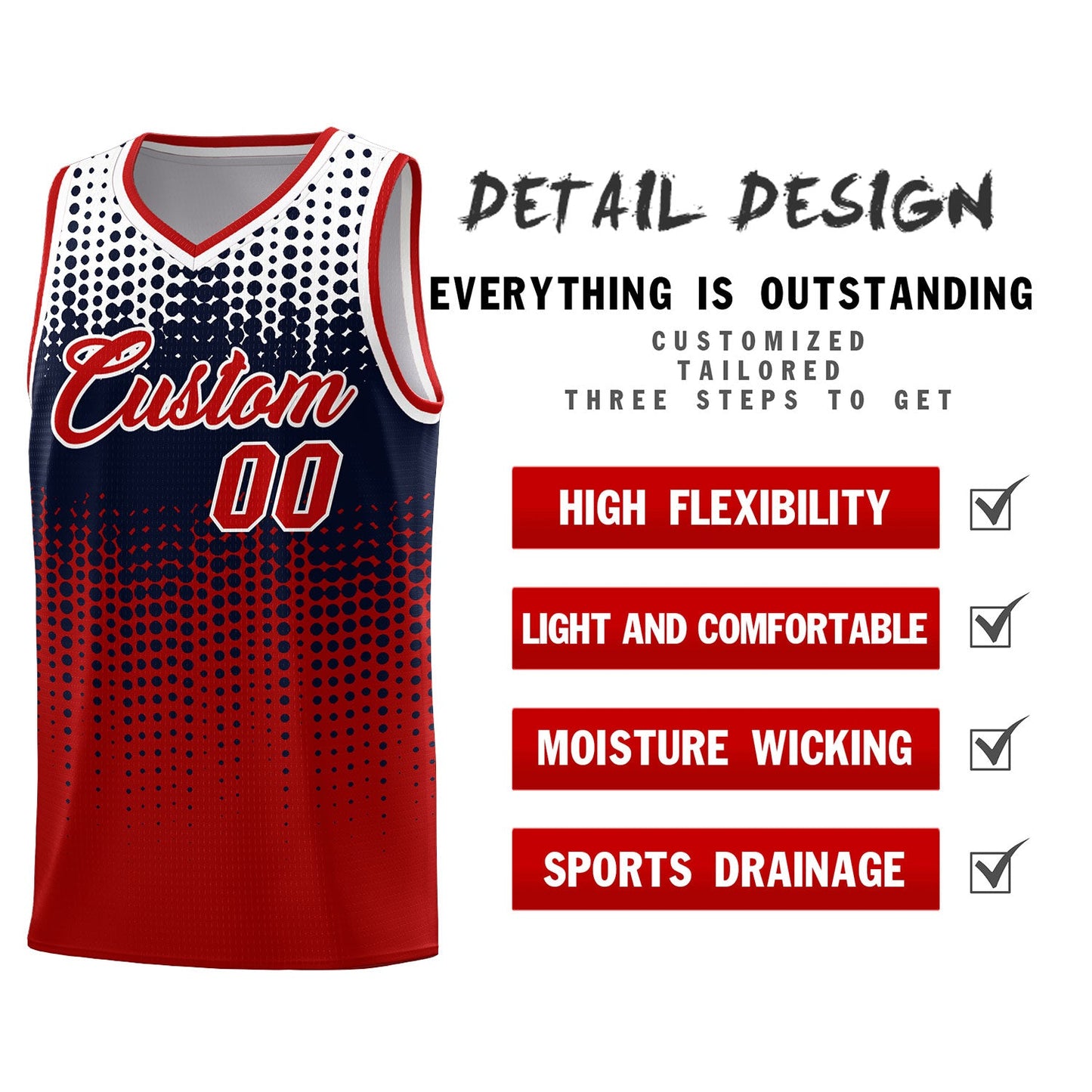 Custom Red Gradient Dots Design Pattern Sports Uniform Basketball Jersey Limited