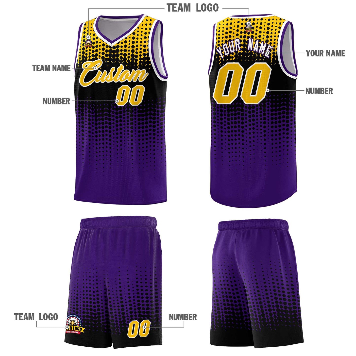 Custom Purple Gradient Dots Design Pattern Sports Uniform Basketball Jersey Limited