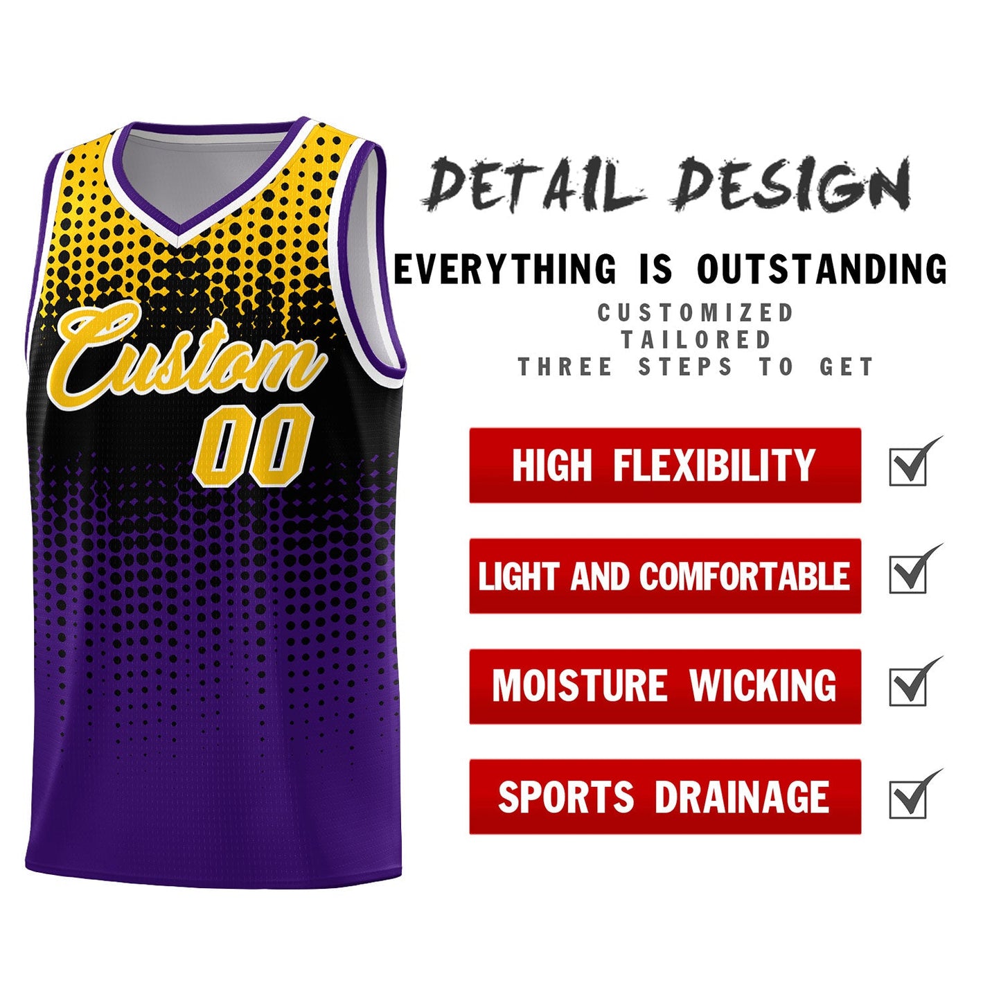 Custom Purple Gradient Dots Design Pattern Sports Uniform Basketball Jersey Limited