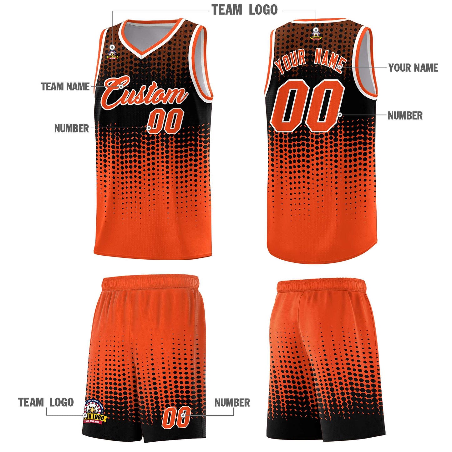Custom Orange Gradient Dots Design Pattern Sports Uniform Basketball Jersey Limited
