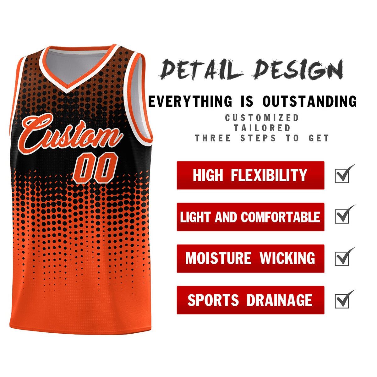 Custom Orange Gradient Dots Design Pattern Sports Uniform Basketball Jersey Limited
