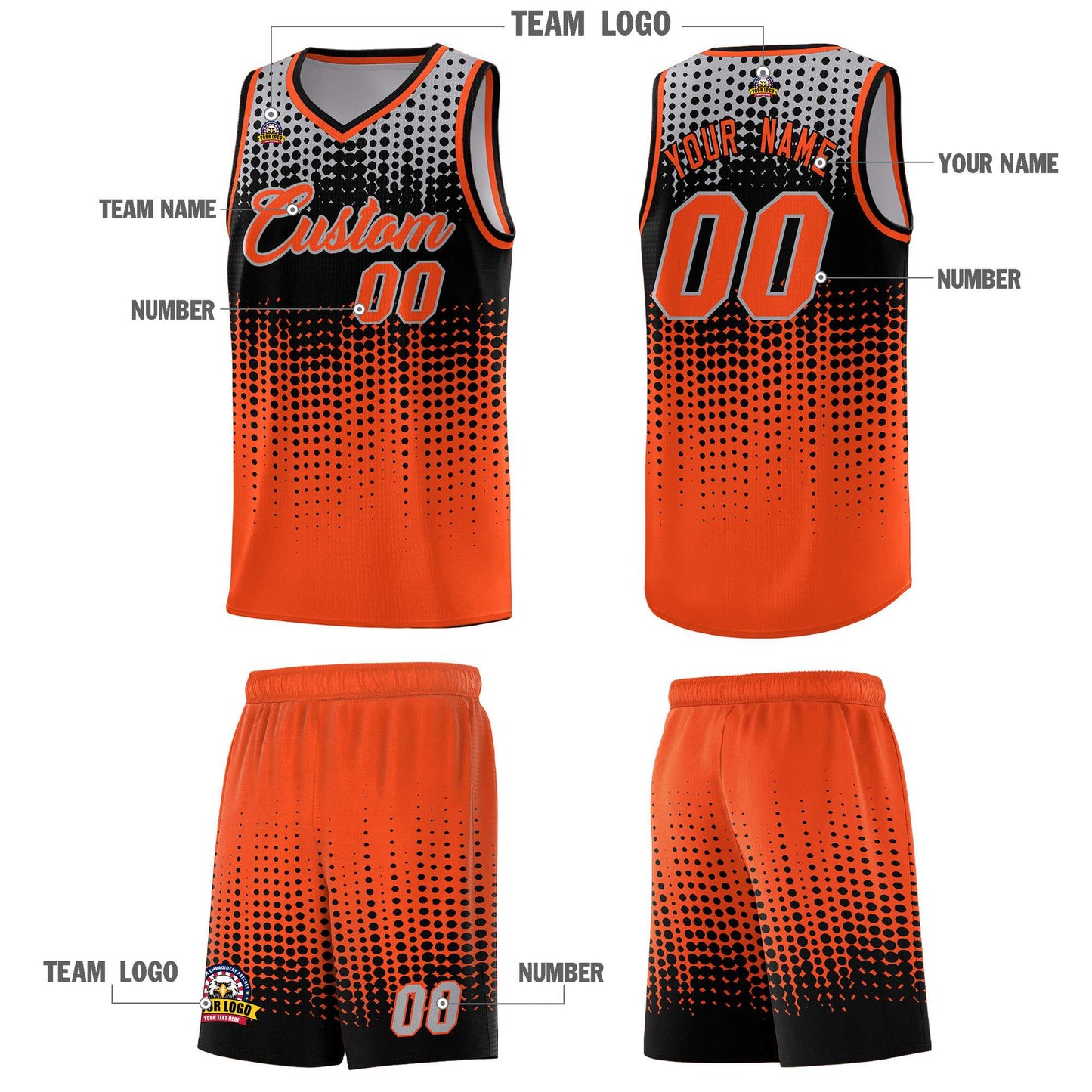 Custom Orange Gradient Dots Design Pattern Sports Uniform Basketball Jersey Limited