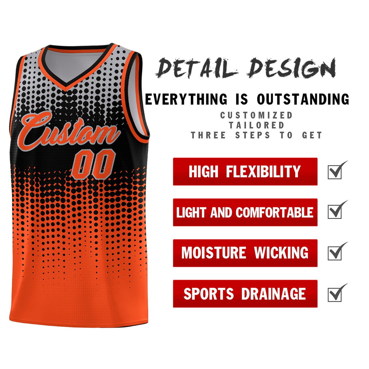 Custom Orange Gradient Dots Design Pattern Sports Uniform Basketball Jersey Limited