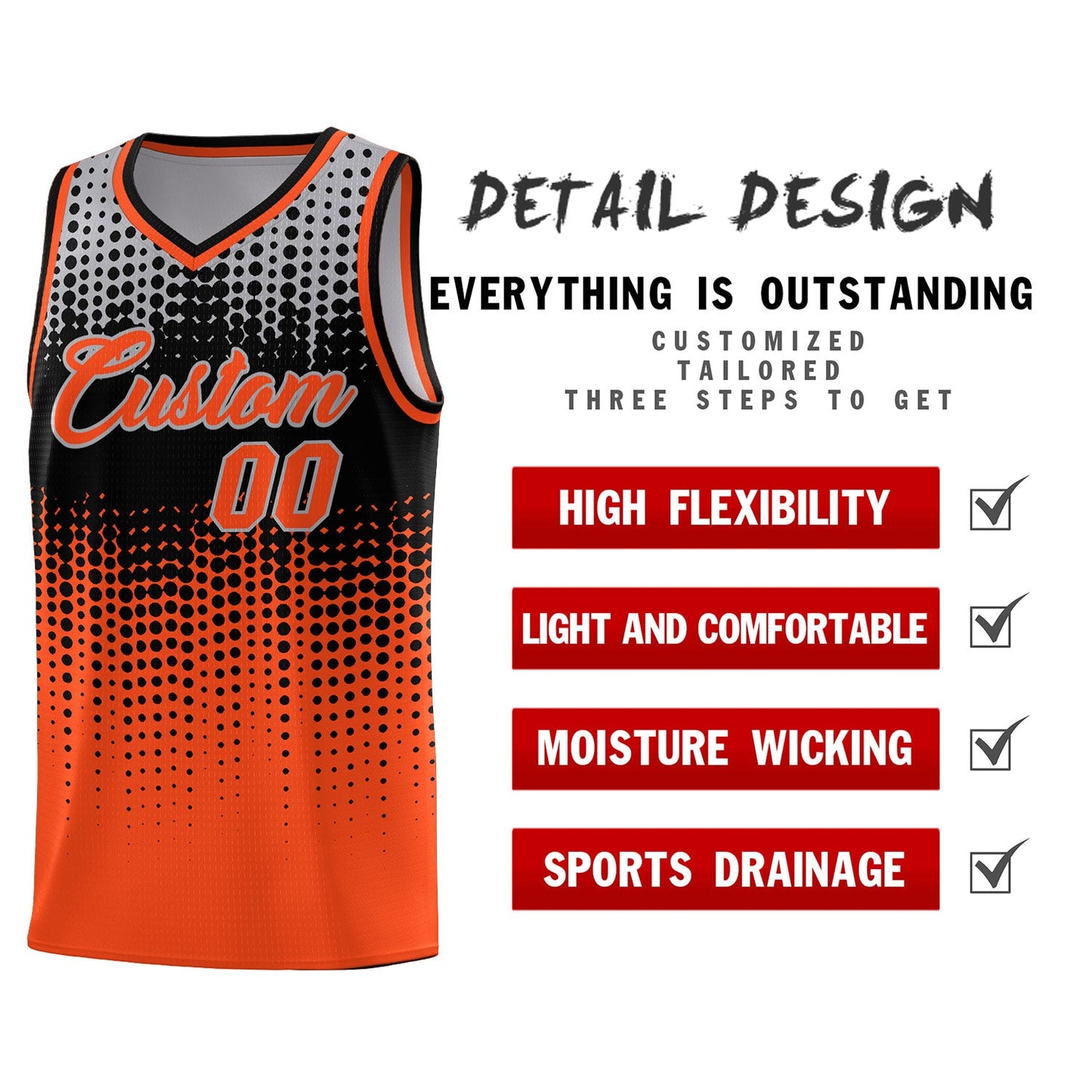 Custom Orange Gradient Dots Design Pattern Sports Uniform Basketball Jersey Limited