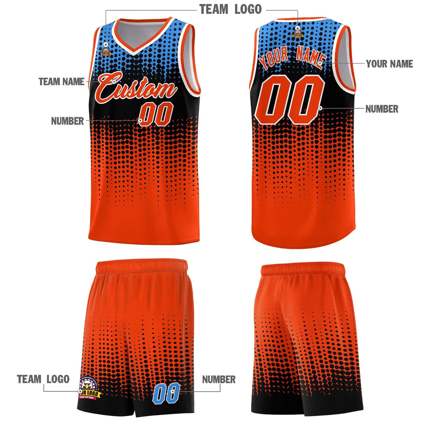 Custom Orange Gradient Dots Design Pattern Sports Uniform Basketball Jersey Limited
