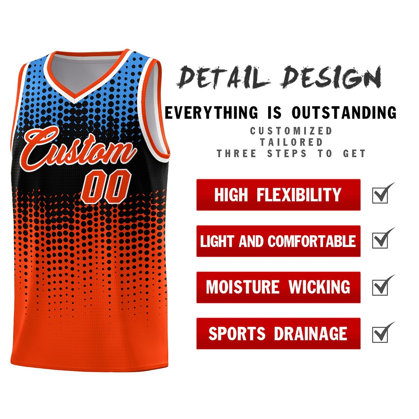 Custom Orange Gradient Dots Design Pattern Sports Uniform Basketball Jersey Limited