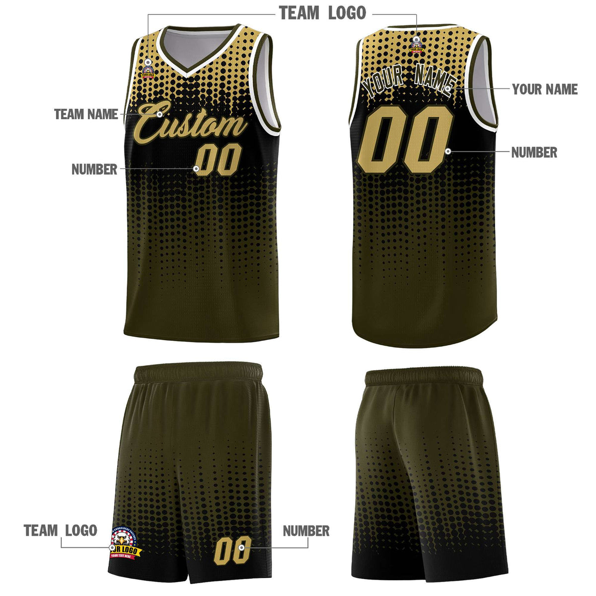 Custom Olive Gradient Dots Design Pattern Sports Uniform Basketball Jersey Limited