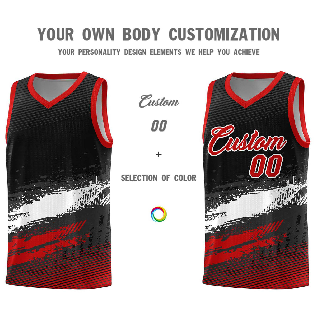 Custom Black White and Red Graffiti Pattern Sports Uniform Basketball Jersey Limited