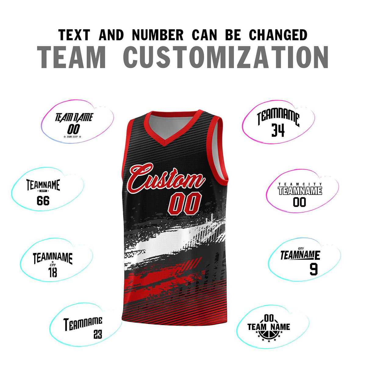 Custom Black White and Red Graffiti Pattern Sports Uniform Basketball Jersey Limited
