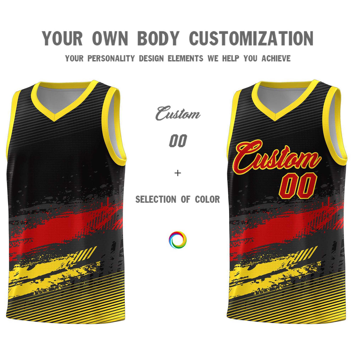Custom Black Red and Gold Graffiti Pattern Sports Uniform Basketball Jersey Limited