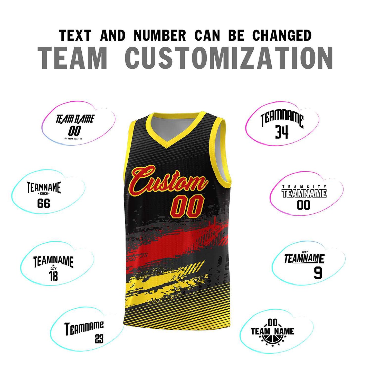 Custom Black Red and Gold Graffiti Pattern Sports Uniform Basketball Jersey Limited