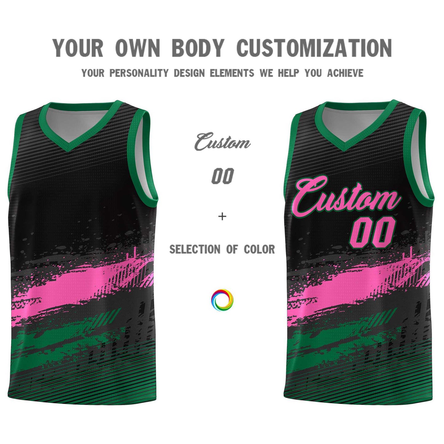 Custom Black Pink and Kelly Green Graffiti Pattern Sports Uniform Basketball Jersey Limited
